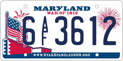 MD license plate 6AF3612
