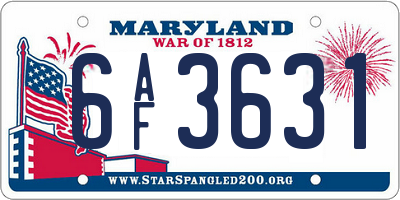 MD license plate 6AF3631