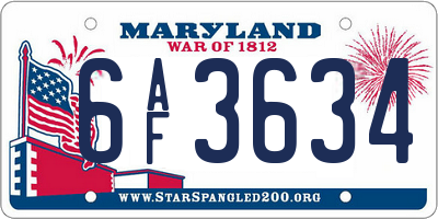 MD license plate 6AF3634