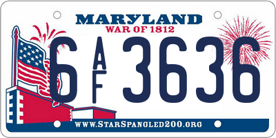 MD license plate 6AF3636
