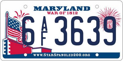 MD license plate 6AF3639