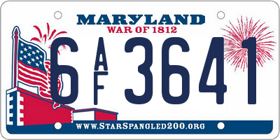 MD license plate 6AF3641