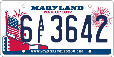 MD license plate 6AF3642