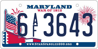 MD license plate 6AF3643