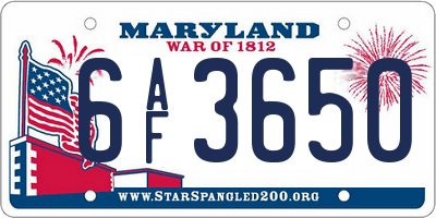 MD license plate 6AF3650