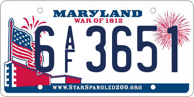 MD license plate 6AF3651
