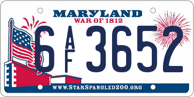 MD license plate 6AF3652