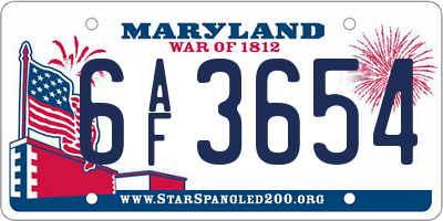MD license plate 6AF3654