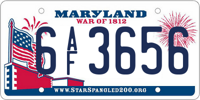 MD license plate 6AF3656