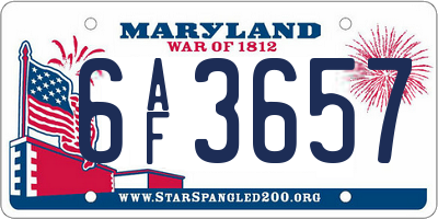 MD license plate 6AF3657