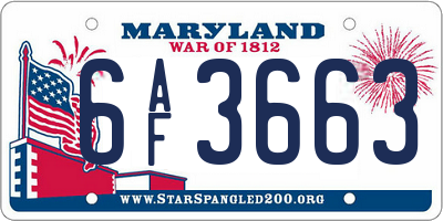 MD license plate 6AF3663