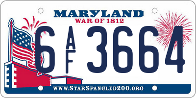 MD license plate 6AF3664
