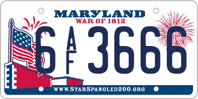 MD license plate 6AF3666