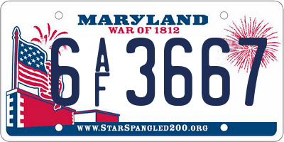 MD license plate 6AF3667