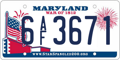 MD license plate 6AF3671