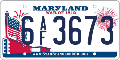 MD license plate 6AF3673