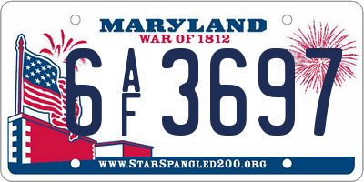 MD license plate 6AF3697