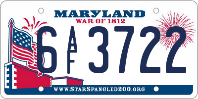 MD license plate 6AF3722