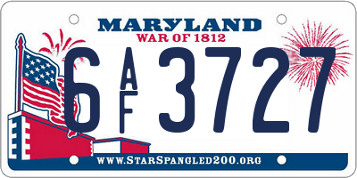 MD license plate 6AF3727