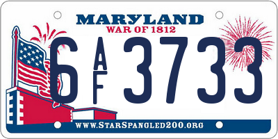 MD license plate 6AF3733