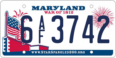 MD license plate 6AF3742