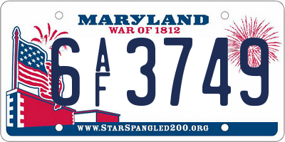 MD license plate 6AF3749