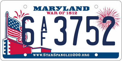 MD license plate 6AF3752