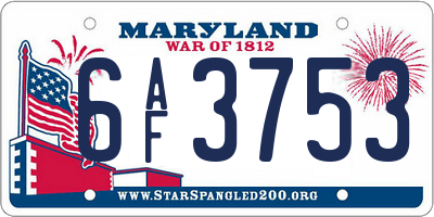 MD license plate 6AF3753