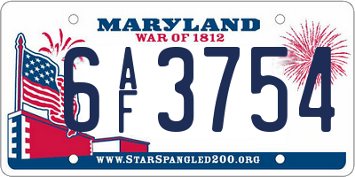 MD license plate 6AF3754