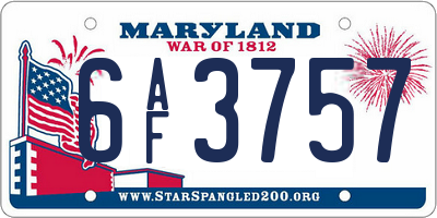 MD license plate 6AF3757