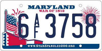 MD license plate 6AF3758