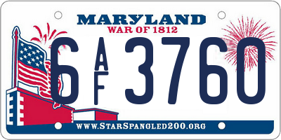 MD license plate 6AF3760