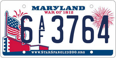 MD license plate 6AF3764