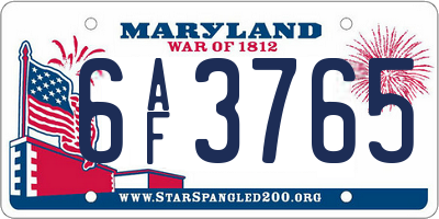 MD license plate 6AF3765