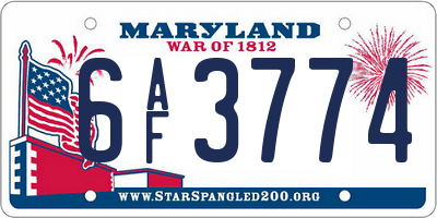 MD license plate 6AF3774