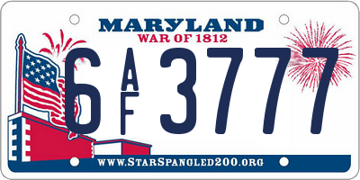 MD license plate 6AF3777
