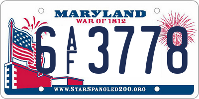 MD license plate 6AF3778