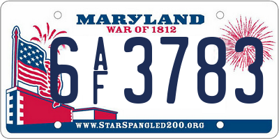 MD license plate 6AF3783