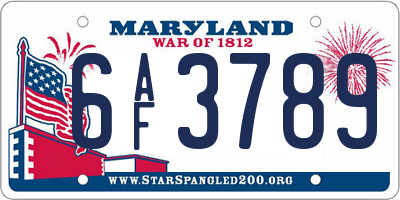 MD license plate 6AF3789