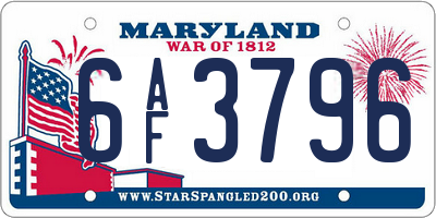 MD license plate 6AF3796