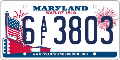 MD license plate 6AF3803