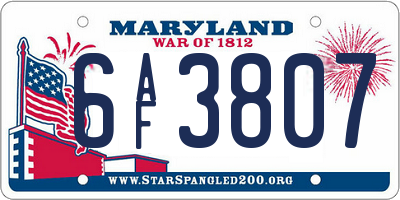 MD license plate 6AF3807