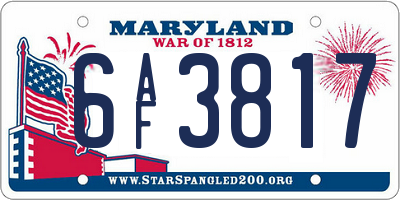 MD license plate 6AF3817
