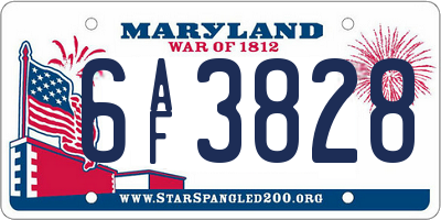 MD license plate 6AF3828