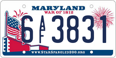 MD license plate 6AF3831