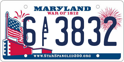 MD license plate 6AF3832