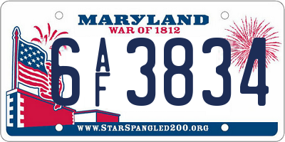 MD license plate 6AF3834