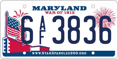 MD license plate 6AF3836