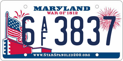 MD license plate 6AF3837