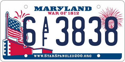 MD license plate 6AF3838